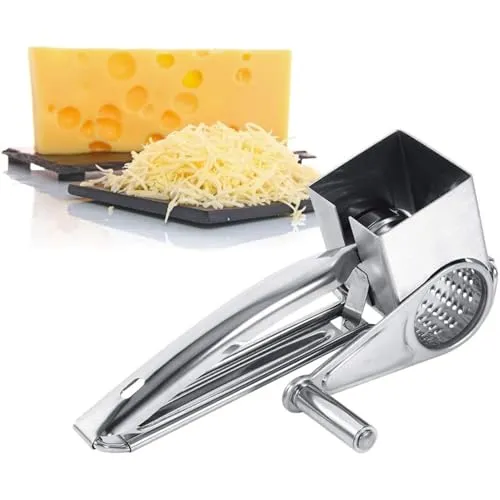 VIFERR 20cm Käsereibe Edelstahl mit Kurbel,Küchenreibe Trommelreibe Rotary Manuell Cheese Reiben,für Käse Gemüse Obst(Silber)