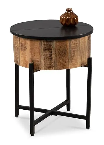 M2 Kollektion Beistelltisch FABIO, Ø 45 cm - Ablagetisch aus massivem Mangoholz mit hochklappbarer Tischplatte – ideal für flexibles Stauraummanagement und stilvolle Akzente in jedem Raum.