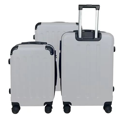 MY TRAVEL BAG Hartschalen-Koffer Reisekoffer ABS Koffer (Handgepäck-Mittel-Groß-Set) 4 Doppel-Rollen Trolley (Silber Star, 3er Set)