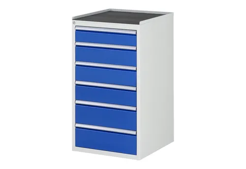 Rau Schubladenschrank Modell L7.6 – 580x650x1035 mm - Robuster Werkzeugschrank mit 6 Schubladen und zentralem Schloss. Ideal für die sichere Aufbewahrung von Werkzeugen. Lieferung komplett montiert, Qualität Made in Germany.