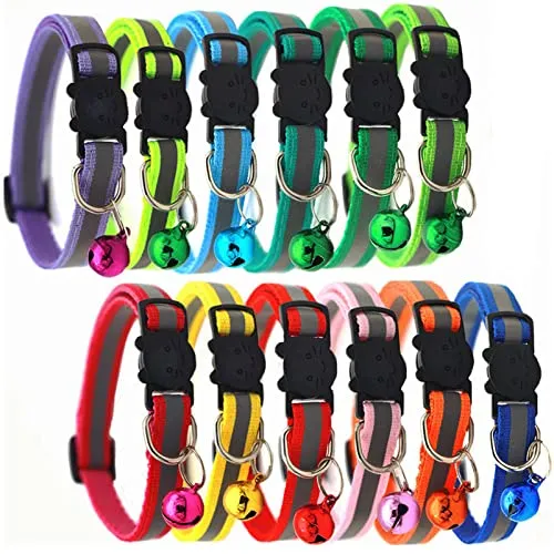 MAIYADUO Katzenhalsband,Katzenhalsbänder mit Glocke, reflektierend, individuell einstellbar, fluoreszierend mit Schnellverschluss Sicherheitsschnalle, geeignet für die meisten Hauskatzen