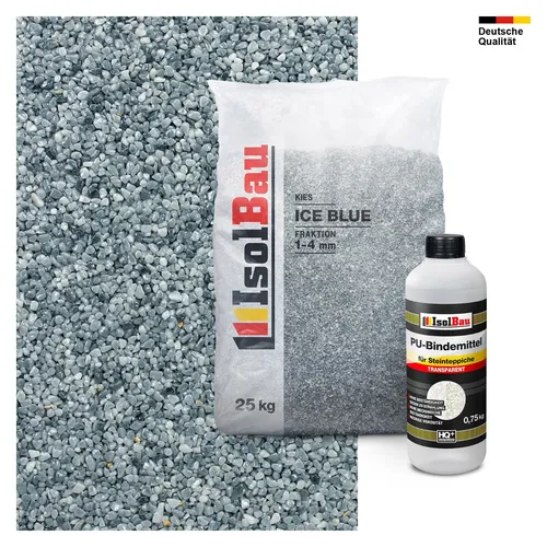 Steinteppich SET Marmorkies 25kg Ice Blue - Wegsteine, Kiesel & Harz – Ideal für Balkon, Mauer oder Terrasse, frostbeständig und anstreichbar für individuelle Gestaltungsmöglichkeiten.