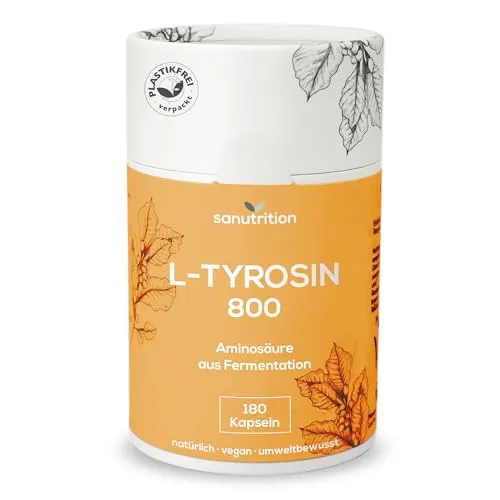 Produktbild L-Tyrosin vegan | 800 mg pro Kapsel | 180 Kapseln | hochdosiert | proteinogene Aminosäure ohne Zusätze | in der Papierdose