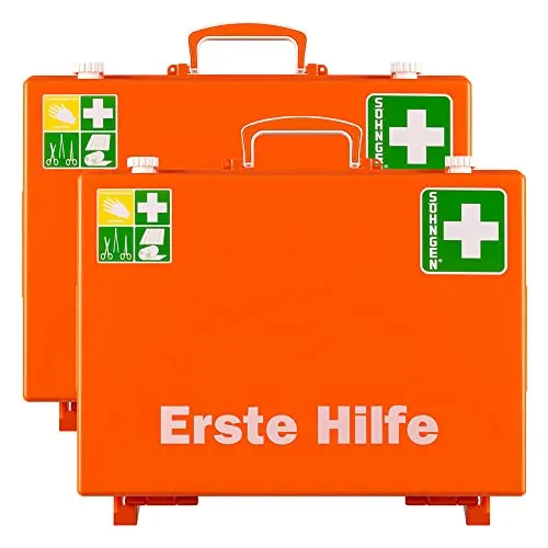 aluderm by Söhngen BIGPACK 2 x SÖHNGEN Erste-Hilfe-Koffer MT, mit Wandhalterung, orange, DIN 13169, Art.-Nr. 301155 | Verbandskasten | Notfallkoffer | Erste Hilfe Kasten