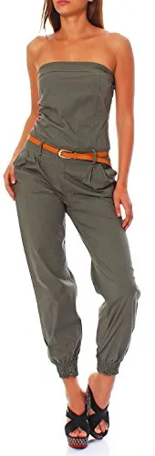 Malito Damen Einteiler | Eleganter Overall mit Gürtel in Oliv, XL - Jumpsuit für Damen, figurbetont geschnitten mit Gürtel und praktischen Taschen – der perfekte Alltagsbegleiter für stilbewusste Frauen.