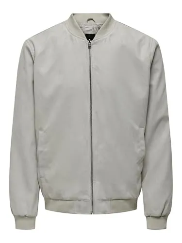 ONLY & SONS ONSLUCAS Fake Suede Bomberjacke - Funktionsjacke in Grau, windabweisend und ideal für lässige Outfits. Perfekt für die Übergangszeit mit praktischen Eingrifftaschen.