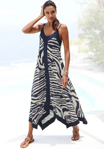 LASCANA Maxikleid für Damen, Gr. 46, creme-graublau mit Animalprint - Elegantes Maxikleid von LASCANA mit asymmetrischem Saum und tiefem V-Ausschnitt. Aus luftiger Viskose in modischem Animalprint – perfekt für den Sommer!