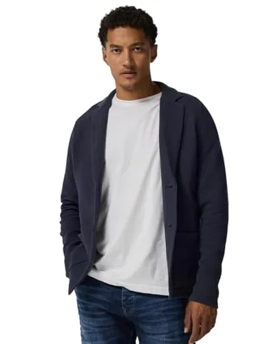 Sakko STREET ONE MEN, Herren Sweat-Sakko in night blau - Stylisches Sweat-Sakko für Herren in Gr. XL (44) mit V-Ausschnitt und Reverskragen. Hergestellt aus 95% Baumwolle und 5% Elasthan, bietet es hohen Tragekomfort und ist ideal für Business- und Abendmode.