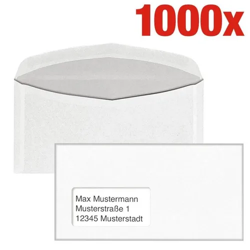 Fenster Briefumschläge DIN lang+ C6  Kuvertierhüllen nasskl. weiß 124966 1000