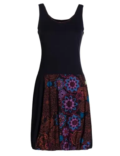 Vishes Alternative Bekleidung - Damen mittellanges Kleid Baumwolle Blumen-Muster Ballonkleid ärmellos schwarz 48