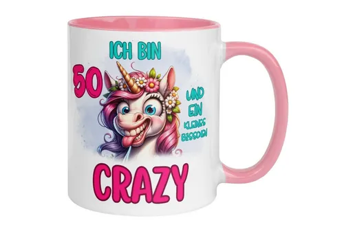 Momentals Tasse 50 Geburtstag Frau – Ein bisschen Crazy – Geburtstagsgeschenk Frauen, Beidseitiger Druck · Links- & Rechtshänder · Spülmaschinenfest