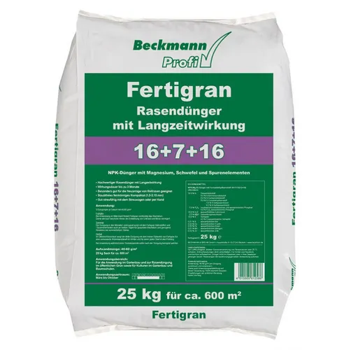 Rasendünger Fertigran Beckmann 25 kg - Mineralischer NPK-Dünger für 900m² Rasen mit Langzeitwirkung, ideal für eine kräftige und grüne Rasenfläche von Frühjahr bis Herbst.