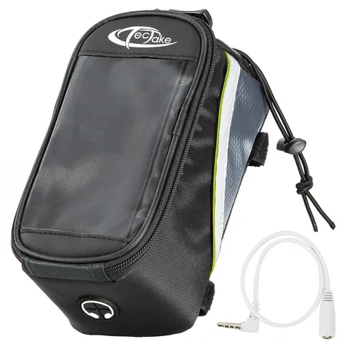 TecTake GmbH Fahrradtasche mit Rahmen-Befestigung für Smartphones - 20,5 x 10 x 10,5 cm, schwarz/grau/grün 401610