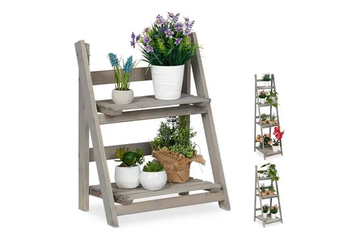 Relaxdays Blumenständer Blumentreppe Holz grau, M - Blumenständer aus Holz in Grau, ideal für die Präsentation Ihrer Pflanzen. Mit kompakten Maßen von 41x24x51.5 cm passt er perfekt in jedes Zuhause.