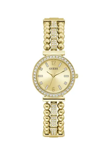 GUESS Quarz-Uhr für Damen - Elegante Armbanduhr mit goldenem Edelstahlarmband und Zifferblatt, Quarzwerk für präzise Zeitmessung, wasserresistent bis 30m – ideal für jeden Anlass.