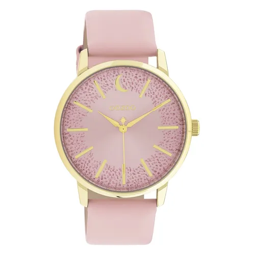 Oozoo Damenuhr C1104 - Elegante 40 MM Goldfarbene Armbanduhr mit Glitzer Zifferblatt - Armbanduhren für Damen, stilvolles Design mit glitzerndem Zifferblatt und hochwertigem Lederarmband in Rosa - ideal für besondere Anlässe.