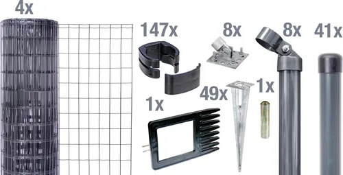 Alberts Fix-Clip Pro Gartenzaun - Komplettset 100m, anthrazit-metallic - Gartenzäune aus zinkphosphatiertem Stahl, 153 cm hoch, mit innovativer Clipmontage für einfache Installation ohne Werkzeug. Ideal für jedes Gelände!