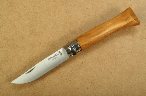 Opinel Taschenmesser No. 6 Olivenholz rostfreier INOX Stahl mit Virobloc  O37