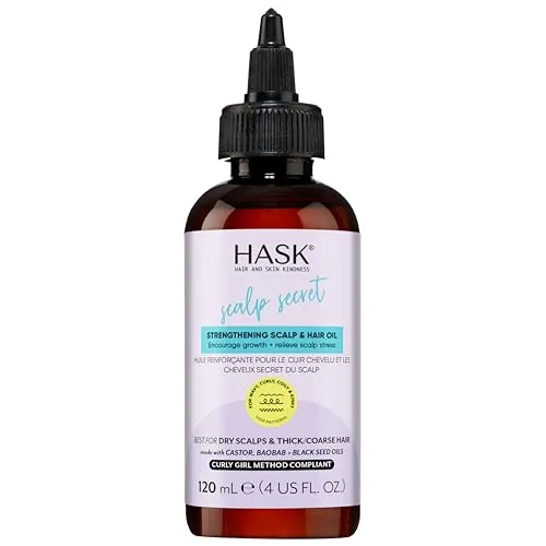 HASK Texture Series Stärkendes Kopfhaut- und Haaröl mit Rizinus-, Baobab- und Schwarzkümmelölen für lockiges, lockiges und kinkiges Haar, glutenfrei, sulfatfrei, tierversuchsfrei - 1 Flasche mit 120