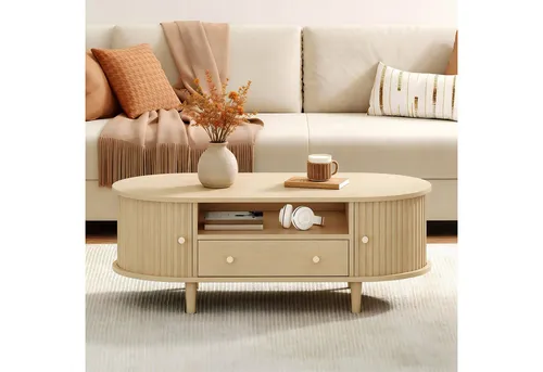 MODFU Ovaler Couchtisch 100x50x36 cm mit Schublade