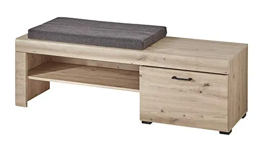 DEINE TANTE EMMA 3ZA4HH61 Wien Artisan Eiche/Stein Dekor Sitzbank Garderobenbank Schuhbank Schuhschrank inkl. Sitzkissen