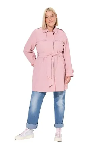 Ulla Popken Damen Trenchcoat - Zartes Altrosa, A-Linie mit Bindegürtel - Eleganter Trenchcoat in zartem Altrosa, perfekter Begleiter für jede Jahreszeit mit modernem Hemdkragen und praktischen Langarm-Riegeln.