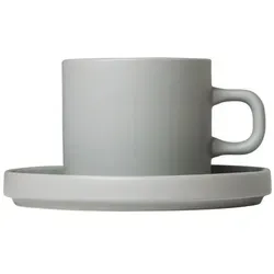 blomus Geschirr-Set PILAR Mirage Grey 4tlg. mit 2 Kaffeetassen - Thermobehälter aus hochwertiger Ceramic in elegantem Mirage Grey, ideal für stilvolle Kaffeepausen mit einem Fassungsvermögen von 200 ml pro Tasse.