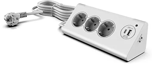 Northpoint 3-Fach Ecksteckdosenleiste mit Nachtlicht - Ecksteckdosenleiste mit USB-A und USB-C, ideal für das Laden von Geräten. Dämmerungssensor und 2-stufiges Nachtlicht bieten zusätzlichen Komfort.