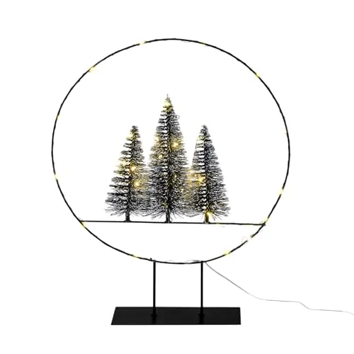 Spetebo LED Dekoring mit Tannen und Schnee - 35 cm - Deko Aufsteller mit 30 LED beleuchtet mit Timer - Advent Weihnachten Tisch Fenster Dekoration Batterie betrieben