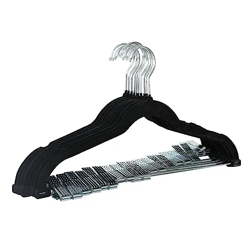 SVITA 10er Set Kleiderbügel Hosenbügel mit Clips und Samt-Bezug Schwarz
