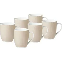 van Well Becher Vario 6-teilig, Porzellan, taupe/weiß - Thermobehälter Set aus 6 spülmaschinen- und mikrowellengeeigneten Kaffeebechern aus lebensmittelechtem Porzellan, ideal für den täglichen Gebrauch im Haushalt.