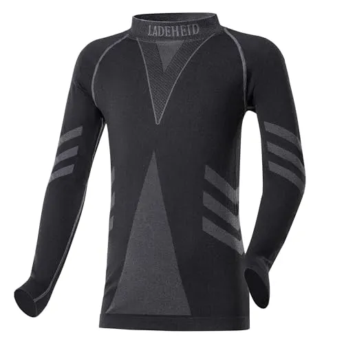 Ladeheid Thermounterwäsche Kinder Funktionsunterwäsche Thermoaktives Langarm Shirt Skiunterwäsche LAGI007 (Schwarz/Graphite, 158-164)