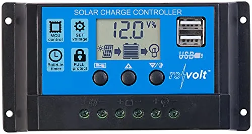 revolt Solar-Laderegler 12/24 V, 30 A mit 2 USB-Ports - Solarladeregler für 12/24 V Akkus, ideal für umweltfreundliches Laden mit PWM-Lademodus und zwei praktischen USB-Ports.