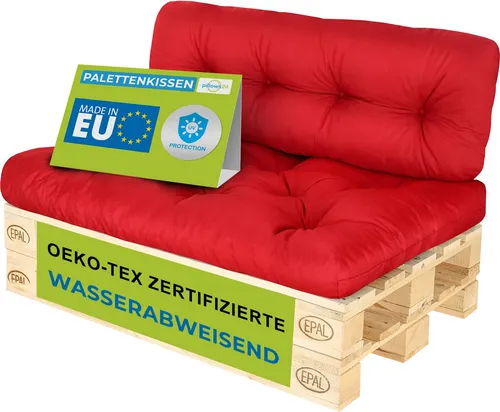 Pillows24 - Palettenkissen wasser- und UV-beständig - 2ER SET | Polster für Europaletten 120x80 - Palettenmöbel - Outdoor/Indoor, Rot