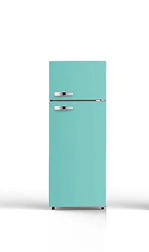 PKM GK210-2 LB Stand Retro Kühl-Gefriekombination - Kühlschrank im retro Design, 54 cm breit, mit 206 L Nutzinhalt, regelbarem Thermostat und energieeffizienter LED Beleuchtung für stilvollen Komfort in Ihrer Küche.