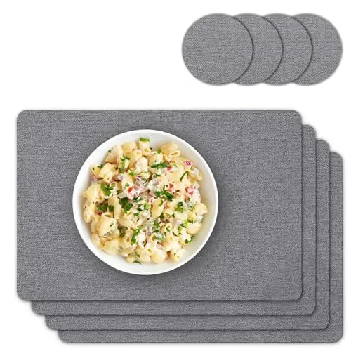 matches21 HOME & HOBBY Tischsets mit Untersetzer 4er Set Grau - abwaschbare Leinen Stoff-Optik Platzsets
