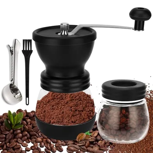 Royouzi Manual Coffee Grinder Ceramic Grinder Adjustable Portable Griff Aus Edelstahl Mit 2 GehäRteten GläSern Geliefert Coffee Grinder, Zur HandmüHle Kaffee Kaffeeaufbewahrung