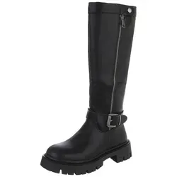 Ital-Design Modische Stiefel mit Reißverschluss für Damen - Wanderschuhe mit Blockabsatz in Schwarz, ideal für Alltag und Freizeit. Bequem mit Reißverschluss und stylischem Plateau für extra Höhe.