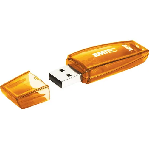 Emtec C410 USB-Stick - 128 GB, USB Typ-A 2.0, praktische Kappe und leuchtendes Orange