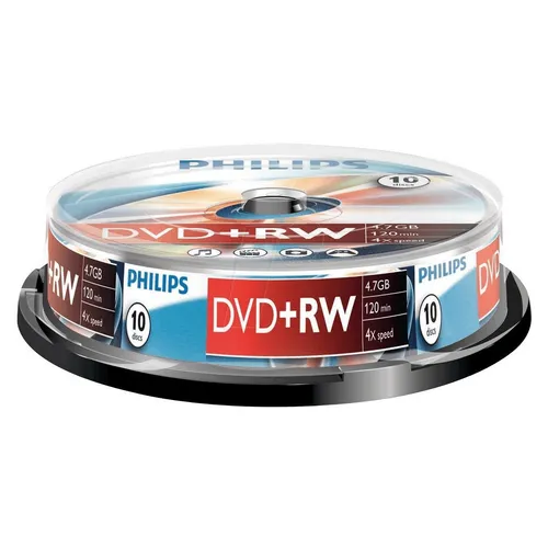 10er Spindel Philips DVD+RW 4,7 GB Rohlinge 4x Speed 120 Minuten Aufnahmezeit