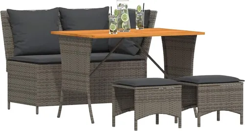 vidaXL 4-tlg. Garten-Essgruppe mit Kissen Grau Poly Rattan - Gartenmöbel-Set aus langlebigem PE-Rattan mit bequemen, abnehmbaren Kissen für entspanntes Essen und Relaxen im Freien - ideal für Terrasse und Garten.