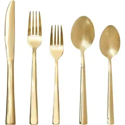 20-teiliges Besteck Set - Goldene Eleganz für jeden Anlass - Kategorie: Besteck, 20-teiliges Set aus hochwertigem Edelstahl, ideal für Haushalt, Partys und Camping mit stilvollem goldenen Finish.
