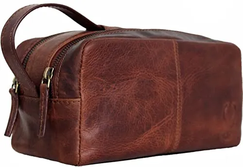 Corno d´Oro Handmade Kulturbeutel Herren Leder - Premium Kulturtasche aus hochwertigem echtem Leder, geräumig mit zwei Fächern und ausziehbarem Tragegriff. Perfekt für Reisen und als stilvolles Geschenk für Männer und Frauen.