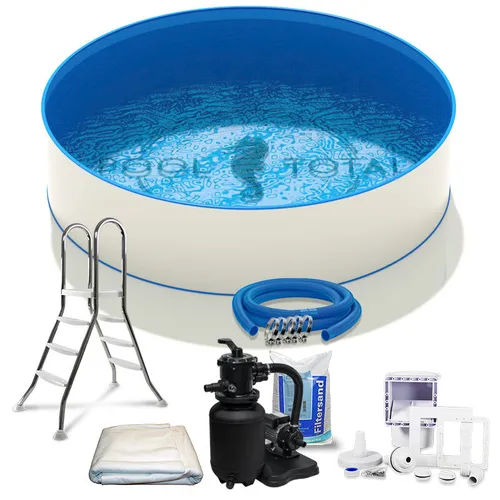 POOL Total Komplettset TOP Ø 4,50 x 0,90m Folie 0,6mm | Sandfilter V2A-Leiter ..