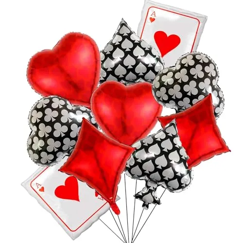 Nine San 10 Stücke Casino Poker Luftballon Spielkarten Helium Folienballon Las Vegas Spielkarte Playing Cards Foil Ballons Kasino Royale Thema Party Deko