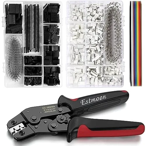 Estmoon Crimpzange Dupont Stecker Set, 1550 PCS 2,54mm Dupont Steckverbinder + Crimp Pins + 1 IDC Kabel, 760 PCS 2,54mm JST-XH JST Stecker Kit Crimpkontakten und Buchsengehäuse (AWG 26-20, 0,1-0,5mm²)