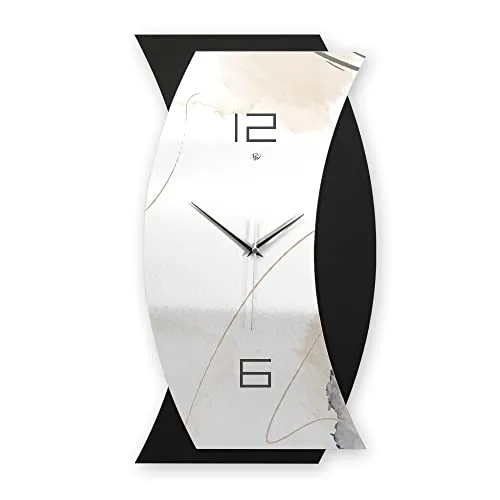 Kreative Feder 3D Designer-Wanduhr Artistic abstrakte Funkuhr 50x28cm Schwarz in modernem Metallic-Look ohne Tickgeräusche (Artistic, leises Quarzuhrwerk)