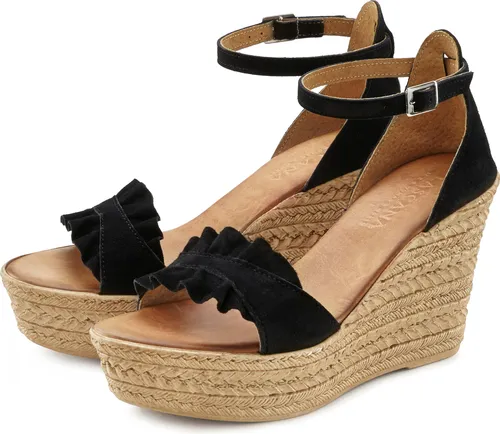LASCANA Sommerschuh Sandalette, Damen, Gr. 37, schwarz - Modische Sandalette aus Leder mit 9,5 cm Keilabsatz von LASCANA. Ideal für den Sommer, bietet Komfort und Stil. Made in Italy, perfekt für jeden Anlass.