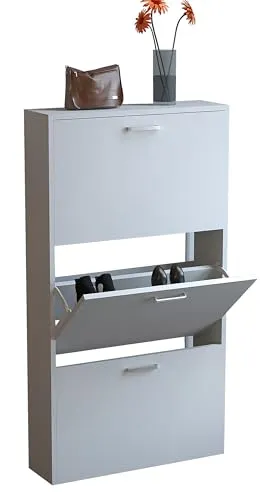 Holz Regal Schuhschrank Sulos M - Schuhschrank: Freistehender Schuhkipper mit 3 Fächern für ca. 9 Paar Schuhe, nur 17 cm tief – ideal für kleine Flure und perfekte Ordnung.