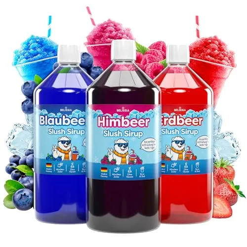 Belissia Slush Eis Sirup 3 x 1000ml Konzentrat | Blaubeer, Himbeer, Erdbeer